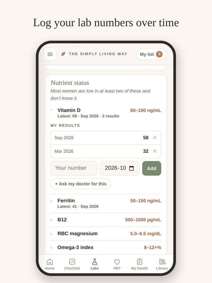 Log your lab numbers over time